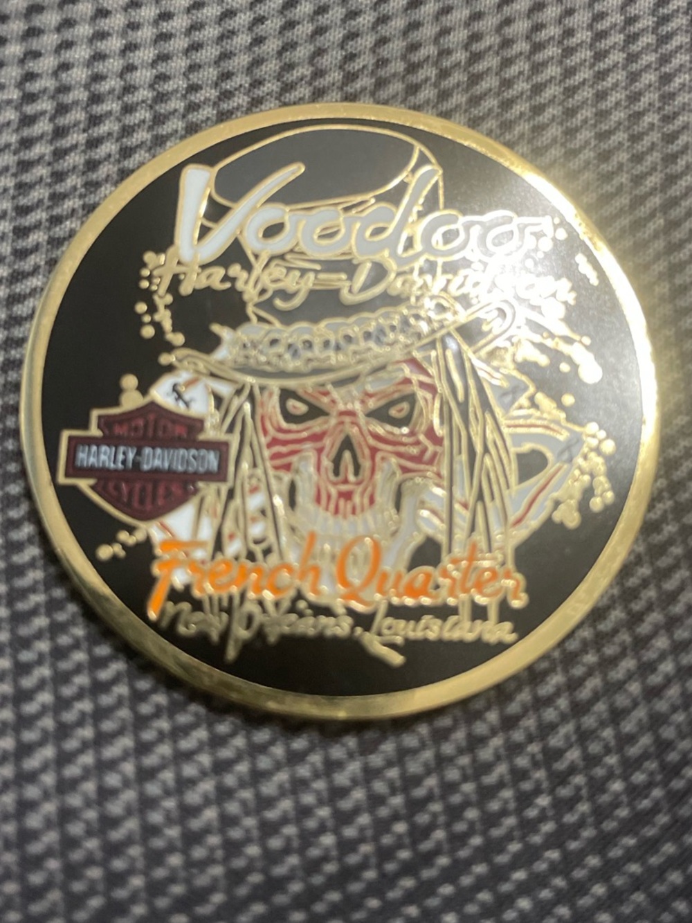 Harley-Davidson Black, Gold & Orange French Quarter Skull Challenge Coin